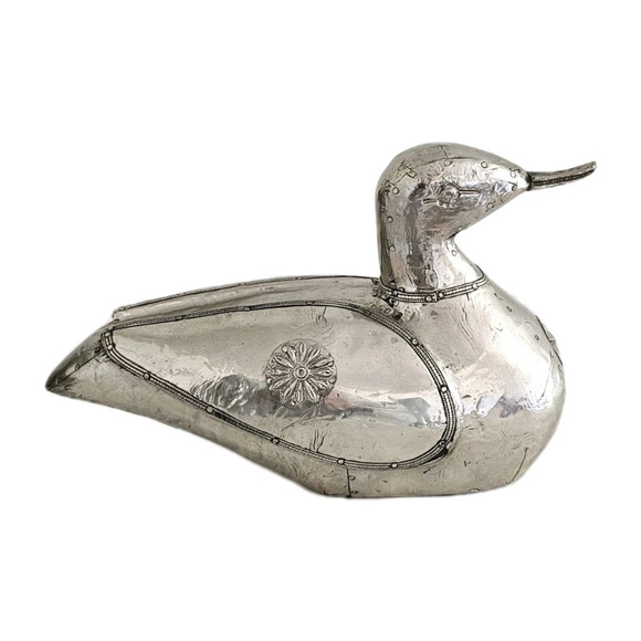 Unbranded Other - Vintage Silver Metal Over Wood Duck Decoy Figurine Folk Art Decorative Bird